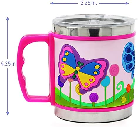 F-32 12 Oz Kids Stainless Steel Butterflies 3D Mug with 2 Pack Slider Closure Lids - Eco-Friendly - BPA Free Signature Collection (Butterflies)...