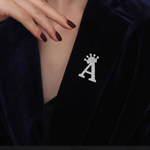 Silver Letters Crystal Crown Initial Brooch Women Letters Brooches Pins for Women Jewelry Gift...