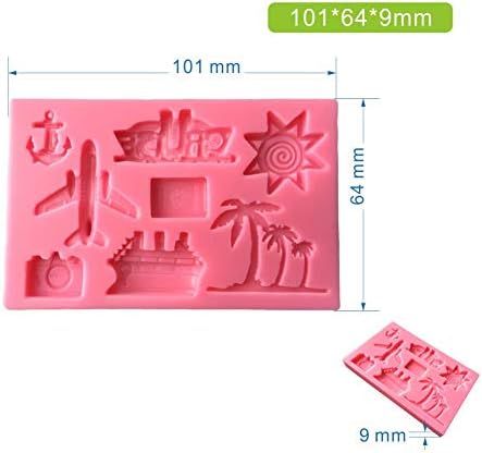 2Pcs/Set Summer Vocation Travel Fondant Molds, Seaside Holiday Silicone Mold for Cake Cupcake Decorating Polymer Clay Mould (Airplane Cruise Liner...