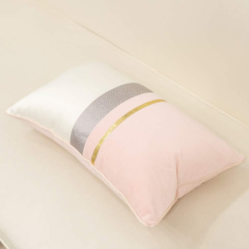 Avigers 12 x 20 Inches Pink White Gold Leather Striped Patchwork Velvet Cushion Case Luxury Modern Throw Pillow Cover Decorative Pillow for Couch ...