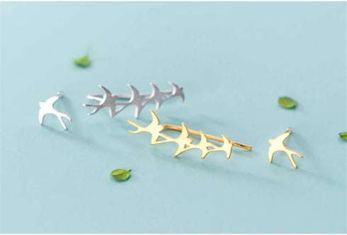 Swallow Bird Sterling Silver Earrings for Women Cute Hummingbird Cuff Wrap Crawler Climber Stud Earrings Asymmetrical Brushed Animal Post Pin Deli...