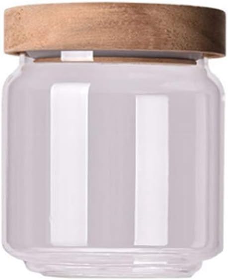 1PCS 450G/15oz Empty Clear Glass Canister Home Kitchen Food Storage Container Jars Pots With Airtight Wood Lids Food Organizer Vial Dispenser for ...