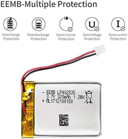EEMB 4PACK Lithium Polymer Battery 3.7V 320mAh 402535 Lipo Rechargeable Battery Pack with Wire Molex Connector for Speaker and Wireless Device- Co...