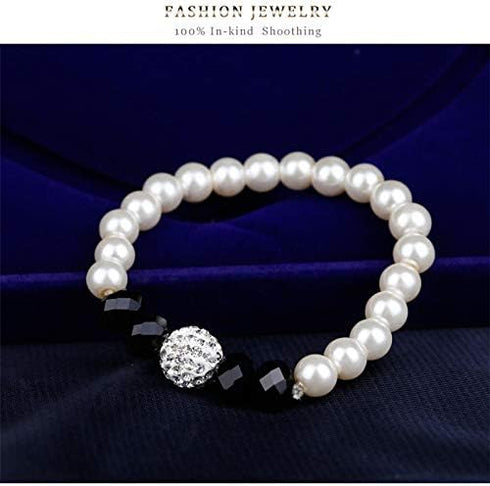 MJartoria Womens Black and White Faux Pearls Necklace Earrings Bracelet Wedding Jewelry Sets Costume Party(Black+White)...