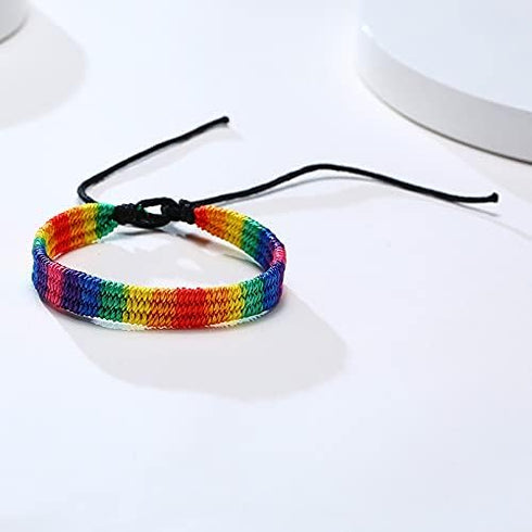 COLORFUL BLING Nepal Rainbow Woven with Bisexual Pride Braided Month Stuff Bracelet Anklet Lesbians Gays Couple Friendship Jewelry for Women Men...