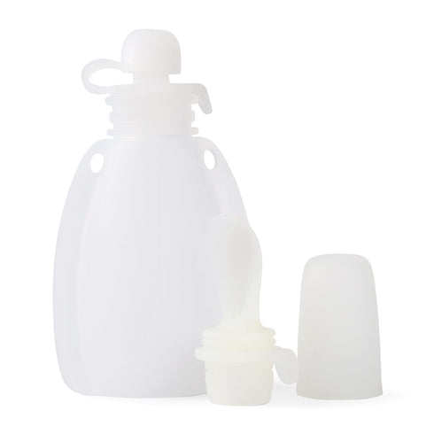 Reusable Silicone Baby Food Pouches, BPA-Free Silicone Refillable Baby Food Storage Bag with Spoon and Leak-Proof Attachment Topper, 4oz (White)...