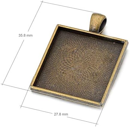SHUNAE 20pcs 25mm Bronze Silver Square Cabochon Pendant Base Settings Jewelry DIY Blank Trays for Necklace and Key Rings Making (Silver)...