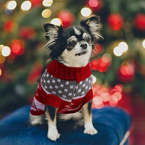2 Pieces Christmas Cat Dog Sweater Christmas Sweater Cat Christmas Outfit Holiday Sweater for Small Dogs Winter Knitwear Xmas Pet Clothes Warm Rei...