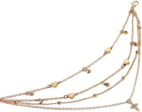 Gold Multilayer Chain Anklets for Women Beach Barefoot Butterfly Cross Pendant Charm Anklets Jewelry...