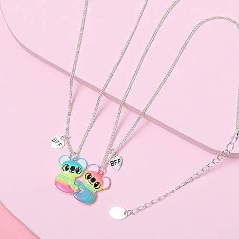 2 Best Friend Half heart Pendant Panda Koala necklace Charm Bestie Friendship jewelry girl...