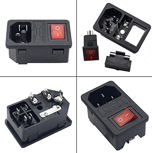 2pcs 10A 250V Rocker Switch Power Socket Inlet Module Plug 5A Fuse Switch with 18 AWG Wiring 3 Pin IEC320 C14 Connected Terminal Crimps and Wires...
