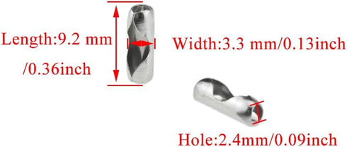 Acoeitl Ball Chain Connector Clasps Fits 2.4mm Beaded Ball Chain Clips Silver Stainless Steel 70Pcs...