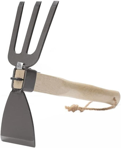 Hoe/Fork Combo, 3.25-Inch Carbon Steel Blade Head and 3-Prong Fork Used for Weeding in Family Vegetable Gardens, Family lawns and Farm lawns...