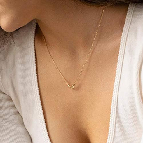 MEVECCO Gold Angel Wings Pendant Necklace,18K Gold Filled Cute Tiny Guardian Angel Charm Necklace,Dainty Simple Minimalist Necklace for Women...
