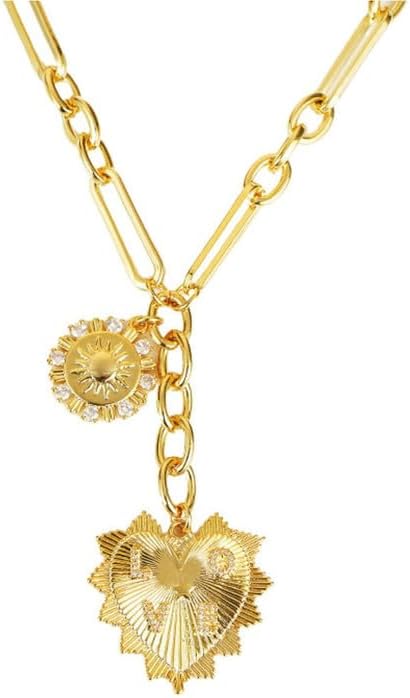Heart Necklaces for Women, 18K Gold plated Sun Pendant Necklace Chunky Gold Heart Chain Aesthetic Jewelry Accessories...