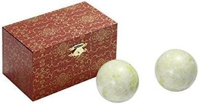 BRABUD 1.4'' Light Green Marble Baoding Health Chinese Stress Exercise Balls Craft Collection with Bag...