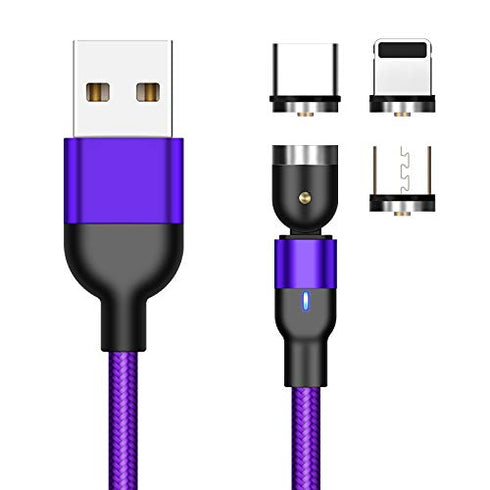 540 Degree Rotating 3 in 1 Magnetic Cable Fast Charging (100cm/3.2ft, Purple)...