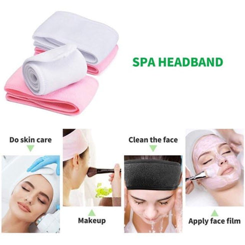 3Pcs Pink Spa Headband, Make up Hairband, Stretch Terry Cloth Headbands and Face Wash Wristband Set, Makeup Headbands Wrist Towels for Washing Fac...