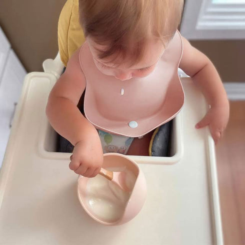 Ginbear Baby Bowls with Suction First Stage, Silicone Bibs, Baby Feeding Spoons, Baby Led Weaning Supplies for Ages 6 Months+ (Almond)...