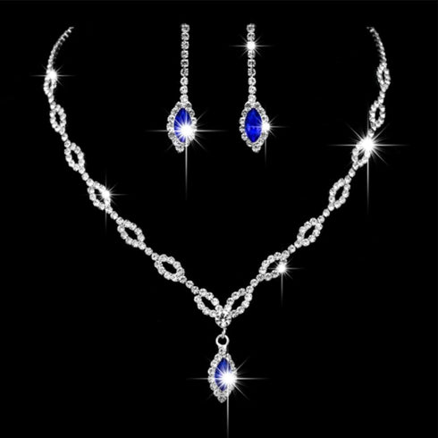 Unicra Silver Bride Wedding Jewelry Sets Blue Crystal Bridal Necklace Earrings Set Rhinestone Prom Costume Jewelry Set Choker Necklace for Women a...