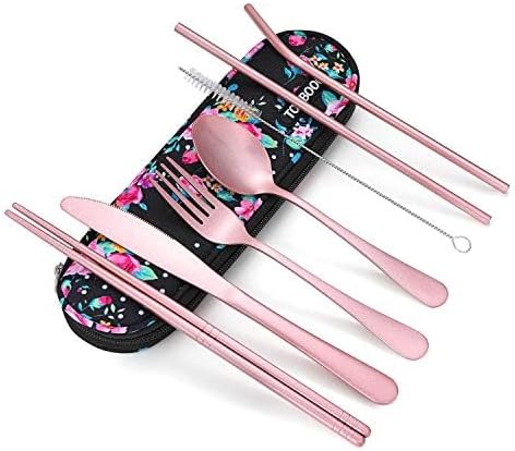 Travel Utensils,Reusable Silverware Set To Go Portable Cutlery Set with a Waterproof Carrying Case for Lunch Boxes Workplace Camping Picnic (Light...