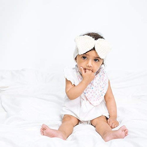 REVERSIBLE & WATERPROOF Cotton Baby Bandana Drool Bibs for Girls with Adjustable Snaps, Pack of 4, Soft Absorbent Cute Modern Premium Bib Set for ...