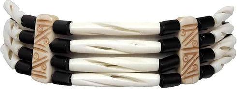 American Indian Style Bone Choker Necklace, 4 Row Black/White No Tassle Traditional Hairpipe, Unisex Adjustable Choker Necklace...