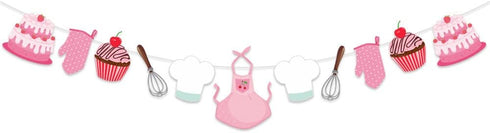 Baking Theme Macaroon Color Sweet Happy Birthday Bunting Garland Banner For Little Bakers Girls Kids Birthday Bakery Chef Cupcake Themed Party Sup...
