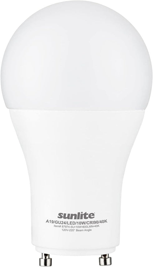 Sunlite A19 GU24 Dimmable Light Bulb, 9 Watts (60WEquivalent) 800 Lumens, 2 Prong LED Twist and Lock Base, 90 CRI, ETL Rated for Enclosed Fixtures...