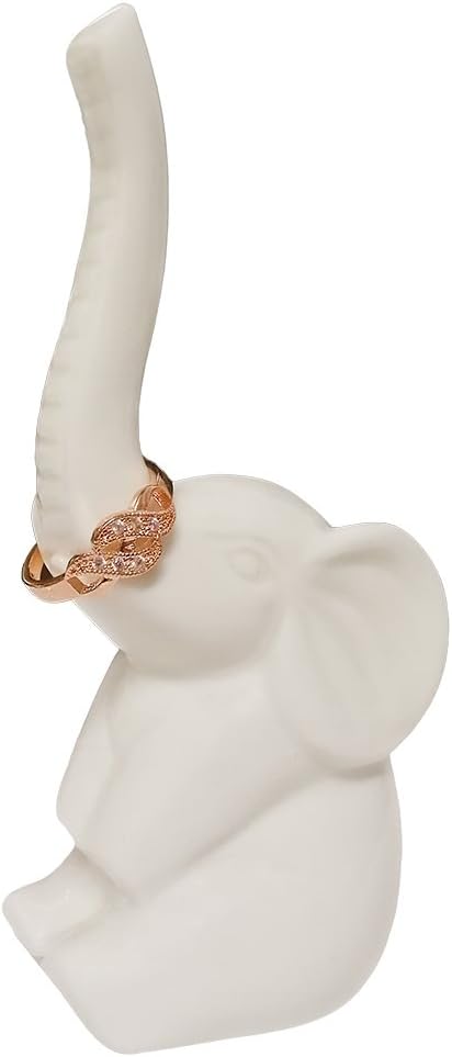 HOME SMILE Elephant Ring Holder for Jewelry,Engagement Wedding Ring Display Holder Stand Trinket Trays (Litltle White)...