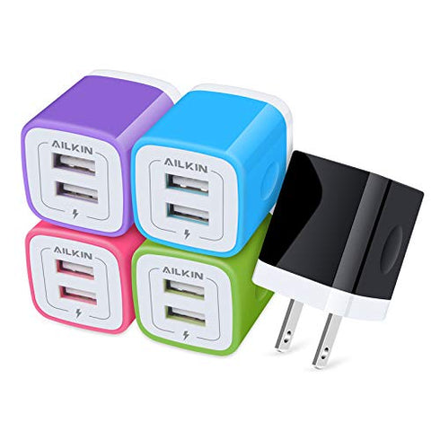 Wall Charger, 5Pack 5V/2.1AMP AILKIN Dual-Port USB Wall Charger Home Travel Plug Power Adapter for iPhone 14/13 Pro Max/12/SE/11Pro Max/XS/XR/8/7/...