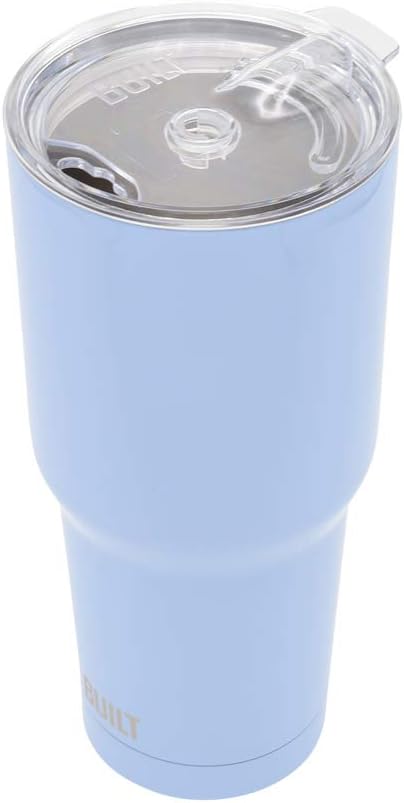 BUILT Double Walled Stainless Steel Tumbler Set with Replacement Lid, 2 Reusable Tritan Wire Straw Cleaning Brush in Gift Box, 30-ounces, Cerulean...