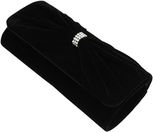 Elegant Rhinestone Bow Front Velvet Clutch Evening Bag Handbag...