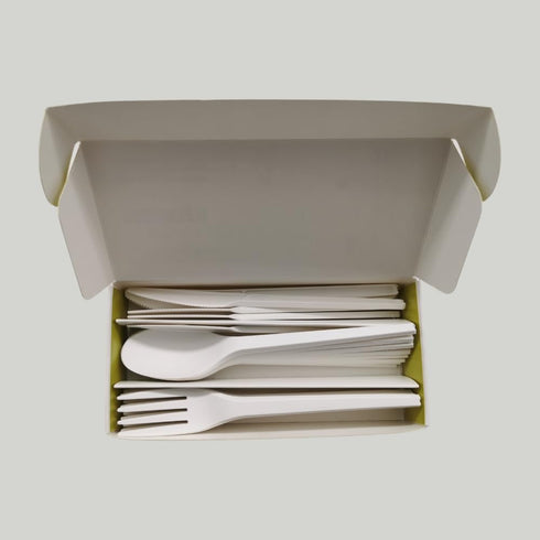Certified Compostable Assorted Cutlery, 6.5 Inch Heavy Duty Disposable Utensils, White, 24 Count (8 Forks + 8 Spoons + 8 Knives)...