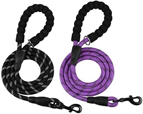 2 Pack Dog Leash 5 FT Heavy Duty Nylon Rope Dog Leash with Comfortable Padded Handle Sturdy Reflective Threads Strong Dog Leash for Medium Large D...