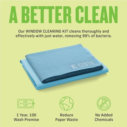 E-Cloth Window Cleaner Kit - Window and Glass Cleaning Cloth, Streak-Free Windows with just Water, Microfiber Towel Cleaning Kit for Windows, Car ...
