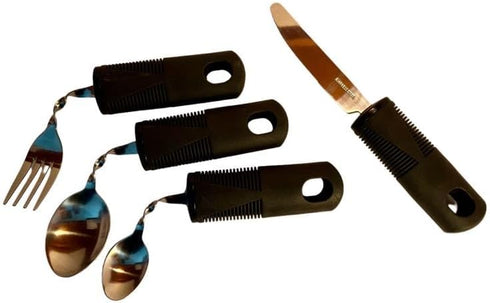 UniGrip Easy Grip Adaptive Utensils, 4-Piece Set for Hand Tremors, Parkinsons, Arthritis, Stroke, Injury, Elderly. Stainless Steel Fork, Knife, Sp...