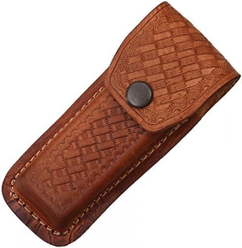 Sheath Folding Knife Sheath, Brown leather w/embossed basketweave, 4.5-5.25i......