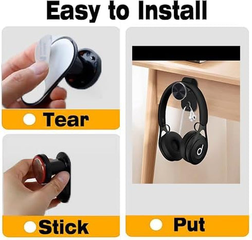 Headphone Stand - Adjustable Headset Wall Mount Holder Adhesive Gaming Headphone Hanger Hook Earphone Clamp for Most Headphone (Black-2Pack)...
