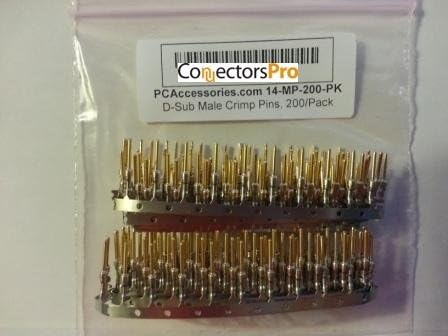 Connectors Pro D-Sub 2mm Male Crimp Pins, 200 Gold Tin Plated DB Male Crimp Connectors for DB9, DB25, DB37, DB15, DB50...
