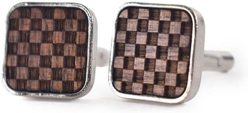 Mens Rounded Square Black Walnut Wood Carved Plaid French Cufflinks,16 * 16mm,2pcs Pack...