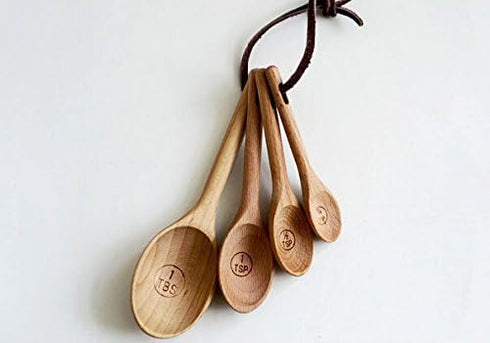 4pcs/set Wood Measuring Spoons Set Healthy No Paint Cooking Tools...