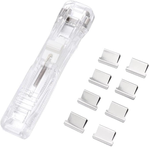 1 Piece Reusable Portable Handheld Paper Clam Clip Staple with 108 Reusable Stainless Steel Metal Refill Clips,Fast Paper Clipper for Office Docum...
