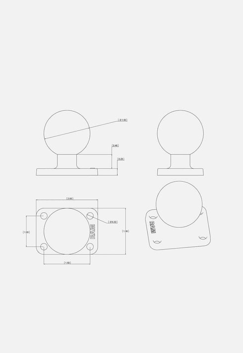 RAM MOUNTS (RAM-202U-152 1.5" X 2" Rectangle Base with 1.5" Ball...