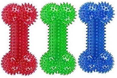 Squeaky Dog Toy Bone Shape, TPR Bouncy Ball, Teeth Cleaning, Length 16.0cm, for Medium to Medium-Large Sized Dogs,Random Color – Pack of 3...