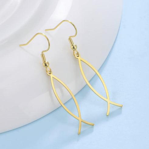 Earrings For Women Jesus Fish Faith Symbol Earrings Stainless Steel Chic Arc Fish Hook Earrings Christian Jewelry...