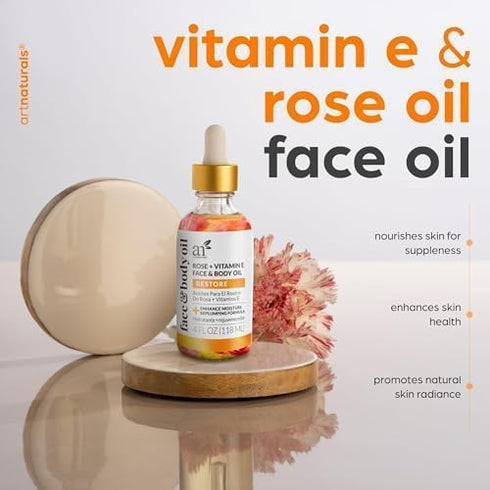 ArtNaturals Face & Body Vitamin E Bio Oil 4.0oz + Gua Sha Facial Tools Set - Organic Moisturizer Skincare for Scars, Stretch Mark, Cellulite & Nai...