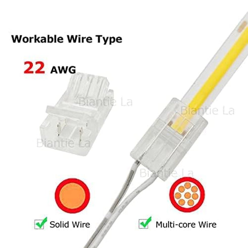 2-Pin 8mm COB LED Strip to Wire Connector Unwired Clips Solderless Adapter Terminal Extension Connection for High Density LED Strip Lights 12V 24V...