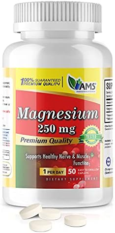 America Medic & Science Magnesium 250 mg (50 Caplets) | Pack of 1 Bottle | Magnesium Oxide Supplement for Men and Women | Supports Healthy Nerve a...