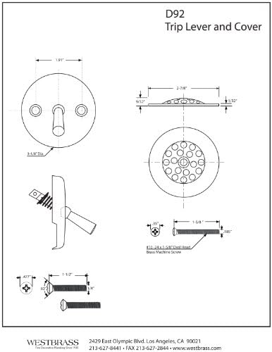 Westbrass R92-07 3-1/8" Trip Lever Tub Trim Set with 2-Hole Overflow Faceplate, Satin Nickel...